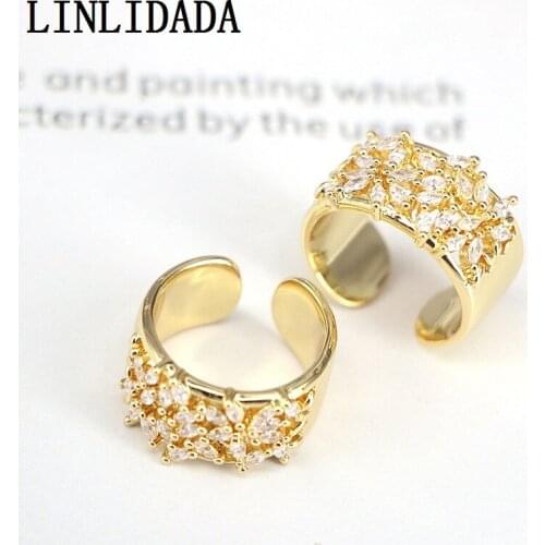 10Pcs Top Quality Gold Filled Crystal Adjusable Clear Zirconia Trendy Party Women Charm Rings Pave CZ Setting Finger Ring
