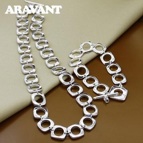 925 Silver Square Necklace Bracelet Chains For Women Wedding Jewelry Set