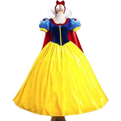 Snow White Costume Custom Made Adult Halloween Costumes Princess Snow White Cosplay Costume Headband Cloak Snow White Dress