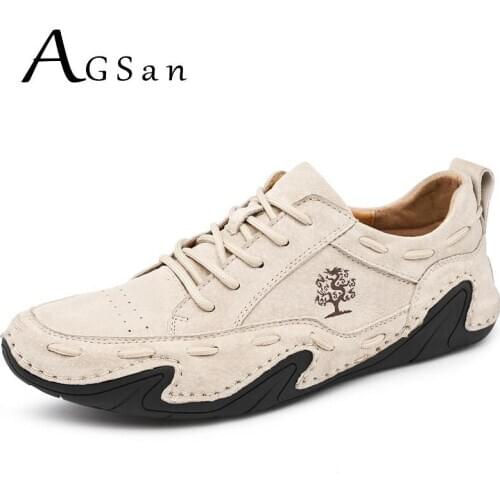 AGSan Men Genuine Leather Sneakers Handmade Casual Shoes Fashion Trainers Luxury Brand Driving Shoes Big Size 48 47 Moccasins