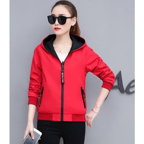 Fashion Double-Faced Jacket Womens 2019 Spring Autumn New Hooded Jacket Long Sleeve Large Size Casual Short Windbreaker A694