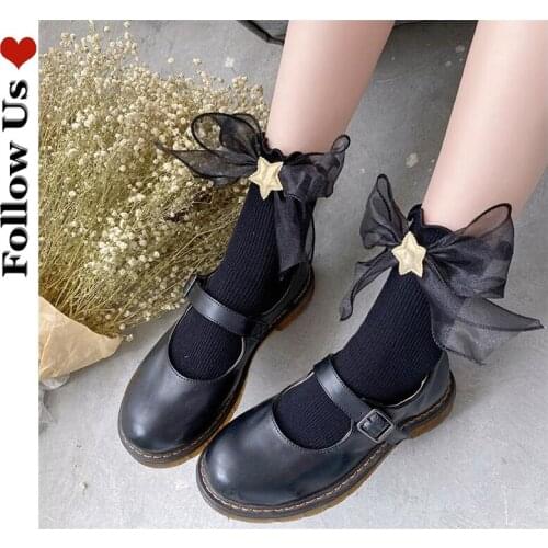Harajuku Japanese College Style Cute Socks Lolita Gold Star Bow Knot Wood Ear Cotton Socks Girl Costume Skirt Student Socks