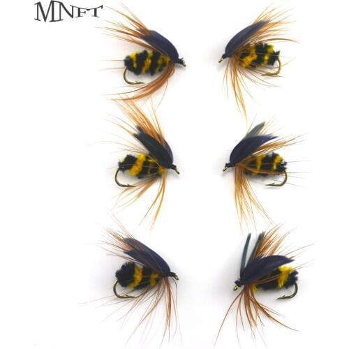 MNFT 6PCS 10# Black & Yellow Bumblebee Fly Fishing Flies Lure Fake Bait fishing Trout Bass
