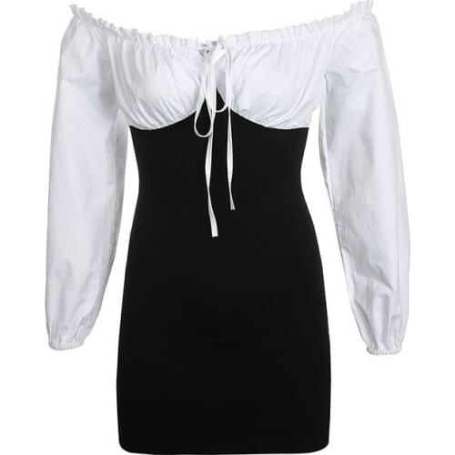 Fashion Elegant Black and white Female Mini Dress spring and fall Party Birthday Festival Cute Sexy French Romantic Dress Women