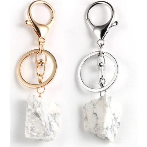 Fashion Irregular Natual Gem Stone White Turquoises Howlite Keyrings Key Chain Alloy Lobster Clasp Key Ring Keychain Jewelry