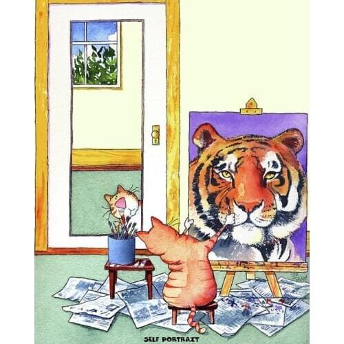 DIY Painting By Numbers Cat Self Portrait Kit Oil Picture By Numbers Animal Wall Art Painting on Canvas Home Decoration Gift