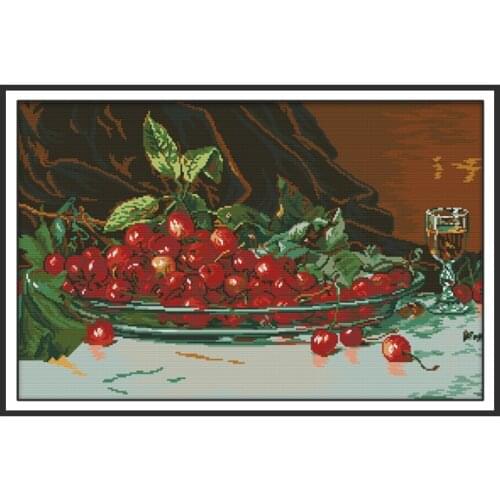 Oil Painting Cherries Patterns Counted Cross Stitch Kit 14CT 11CT Printed Cotton Fabric DIY Handwork Needlework Sets Embroidery
