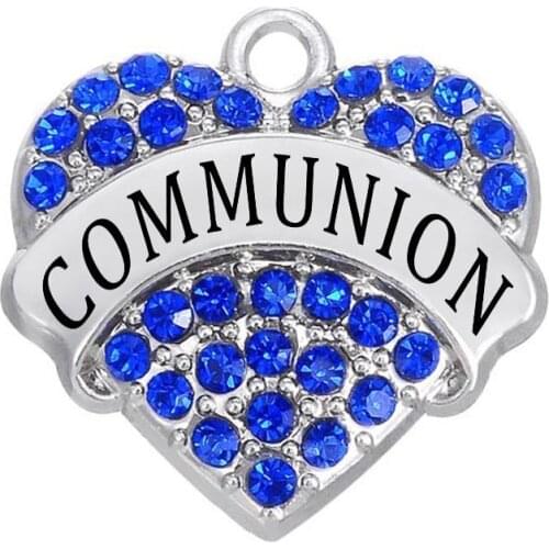 New Fashion Hot Sale Clear Rhinestone Hearts Communion Words Charms For Jewelry Making