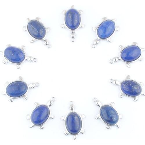 Wholesale 10Pcs Turtle Pendants Jewelry Animal Tortoise Shape Dangle Pendant Natural Lapis Lazuli Stone Bead TN4309