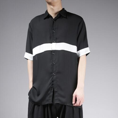 Customized S-6XL New mens Stripe splicing geometric medium length loose light Korean casual plus size shirt