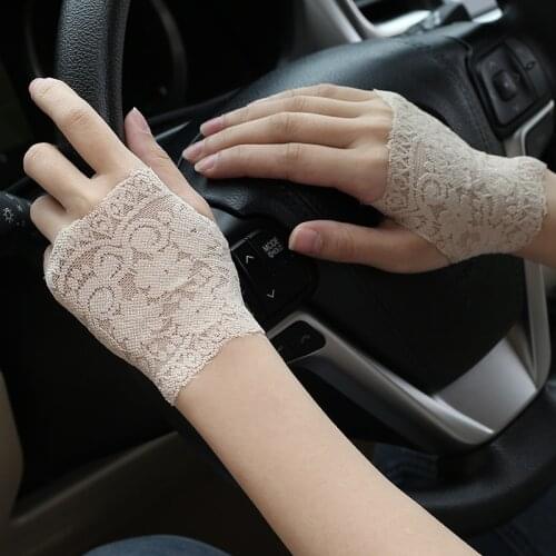Summer womens lace sunscreen gloves half-finger thin breathable decoration show scar tattoo driving