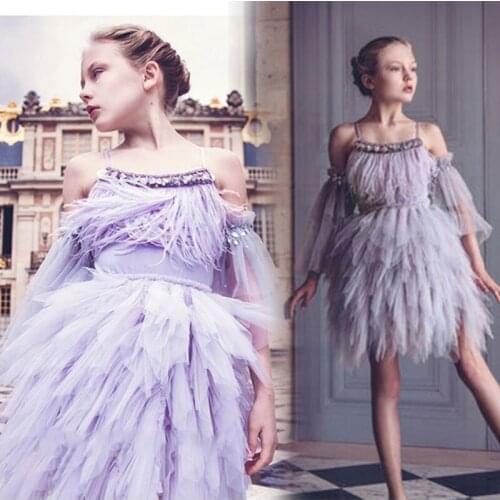 Flower Girls Dress Feather Sequin Tulle Princess Toddler Girls Dresses Kids Party Ball Gown Dancing Christmas Halloween Pageant