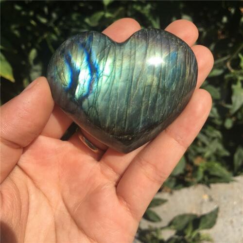 Amazing natural stones and minerals heavy flash labradorite heart colorful moonlight stone heart for wedding&home decoration