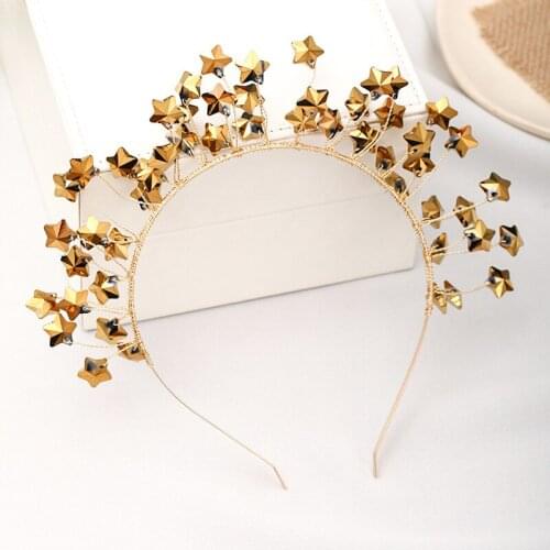 Baroque Rhinestone Stars Hairbands for Women Tiara Thin Hair Hoop Korean Headbands for Girl Beach Wedding Party Hair Accessories