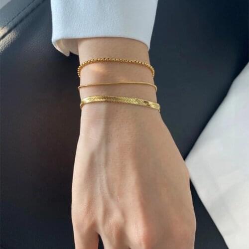 Gold Plated Stainless Steel Snake Chain Stacking Bracelet For Women Thin Snake Bone Square Chain Bracelet Jewelry Gifts