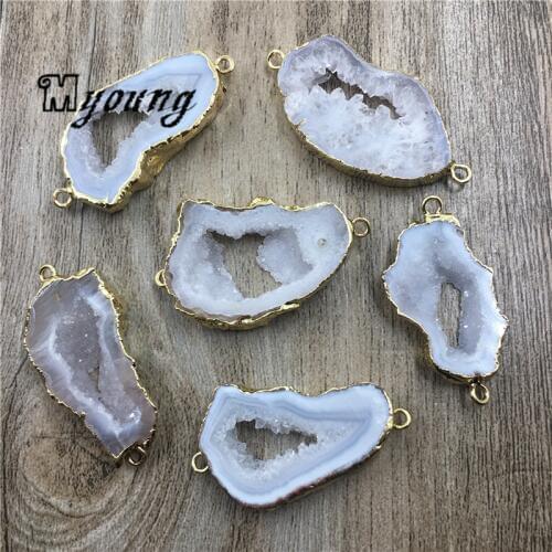 Nature Agates Geode Druzy Slice Conector,Natural Agat Drusy Geode Slice Pendant For Jewelry Making MY1689