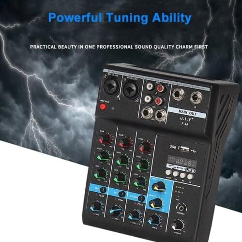 Professional 4 Channel Bluetooth Mixer Audio Mixing DJ Console with Reverb Effect for Home Karaoke USB Live Stage KTV