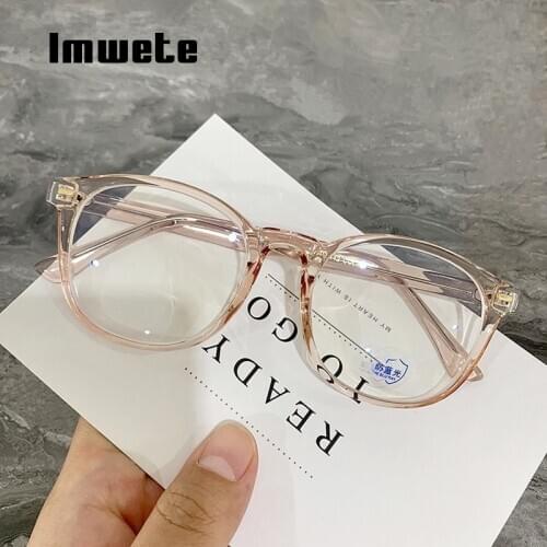 Imwete Transparent Round Glasses Frame Women Men Anti Blue Light Eyeglasses Ladies Clear Optical Spectacles Computer Eyewear
