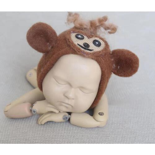 Newborn Photo Prop Hat Soft Wool Hat Felted Animal Hat Lovely Monkey Bonnet Baby Shower Gift Vintage Newborn Felt Wool Cap
