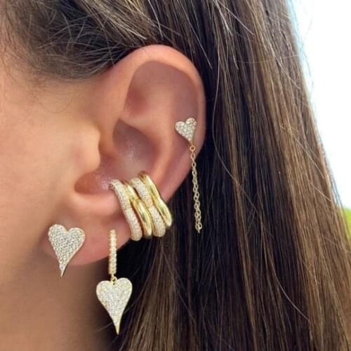 Heart Earring For Women Stainless Steel Gold Fine Zircon Cute Heart Charm Chain Lover Hoop Earrings Jewelry Gift Bijoux Femme