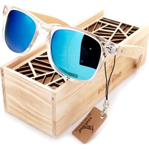 BOBO BIRD Unisex Square Sunglasses Womens Polarized Wood Sun Glasses Clear Color Men Eyewears lunette de soleil femme