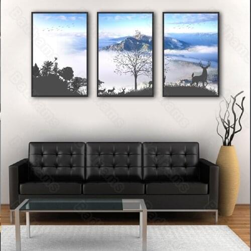 Modern Decorative Painting Trees Bleak Simple Living Room Decoration Sofa Background Wall Frameless Triple Canvas Mural