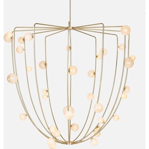 Modern Metal Cage pendant lamps White Glass Pendant light Fixtures gold iron lamps Bedroom Bar Art decor Pendant lighting PA0114