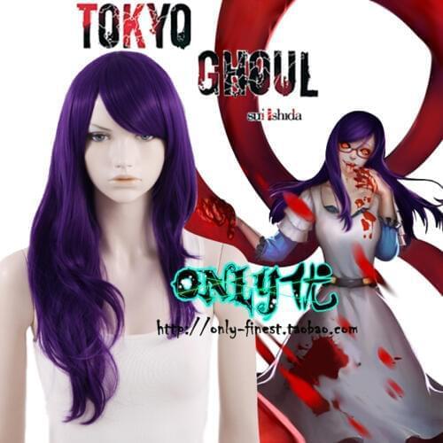 Tokyo Ghoul Kamishiro Rize Cosplay Wig Purple 65cm Curly Synthetic Hair + Wig Cap