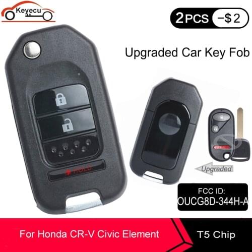 KEYECU Upgraded Flip Remote Car Key Fob 2+1 3 Button T5 Chip for Honda 2002-2004 CR-V / 2003-2005 Civic (Si) / 2005 Element