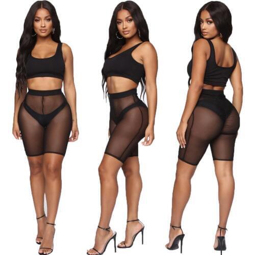 4 Colors Mesh Shorts Women Beach Pants 2019 Swimwear Cover Ups New High Waist Pure Color Bikini Cover Ups Bathing Suit Trousers