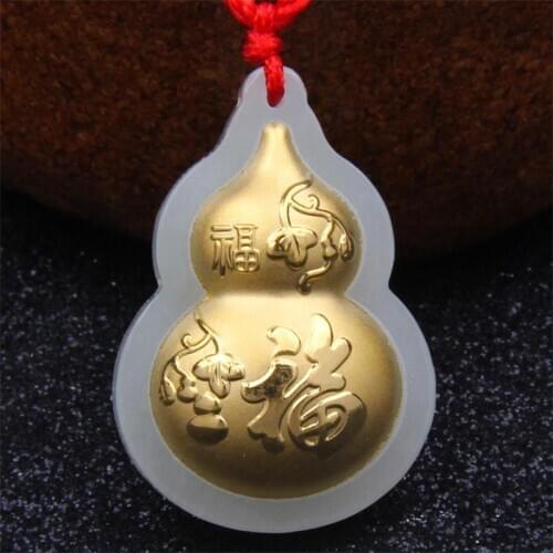 1PCS New Fine 24K Yellow Gold with Natural Nephrite Jade Pendant Luck Gourd Pendant 21x30mm For Women