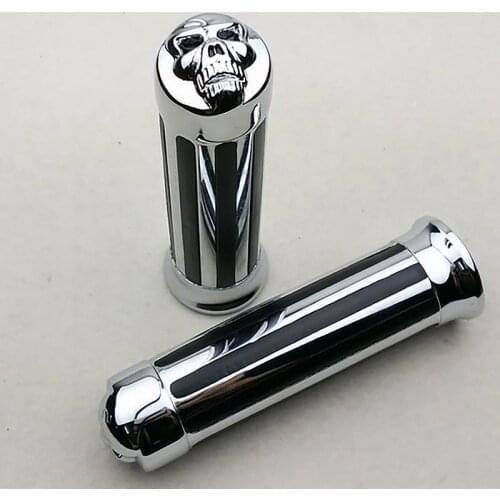 1 Pair Motorcycle Skull Stripe Chrome Hand Grips Handle Bar 1