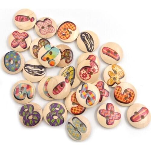 100Pcs Letters Figures Signs 2 Holes Wooden Buttons DIY Sewing Scrapbook Decor