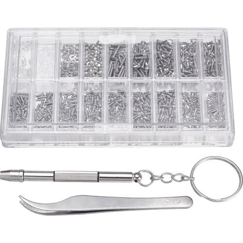 1000 Pcs Glasses Screws Nut Assortment + 1 Pc Screwdriver + 1 Pc Tweezers, Glasses Repair Kit Screws for Glasses Optical Repair