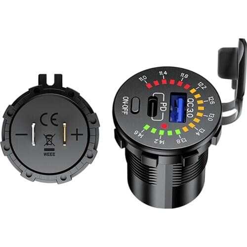 12V Car Dual USB Charger Cigarette Lighter Socket QC3.0 Fast Charging with LED Voltmeter Display Power Outlet Cell Phone Charger