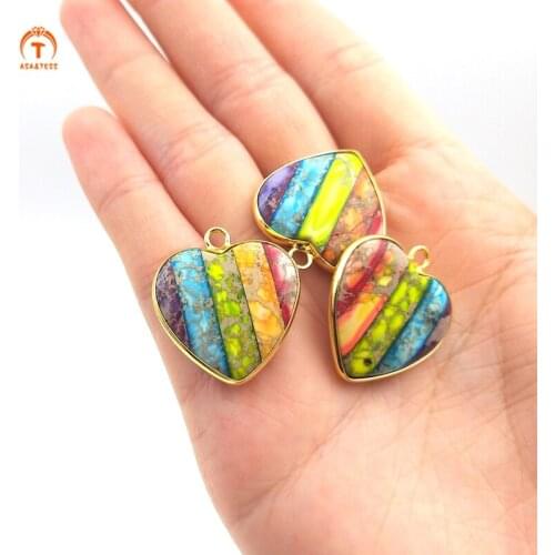 5pcs Fashion Natural Stone Emperor Stone Gold Handmade Little Heart Shape Pendants Exquisite Charm Woman Jewelry For Necklace