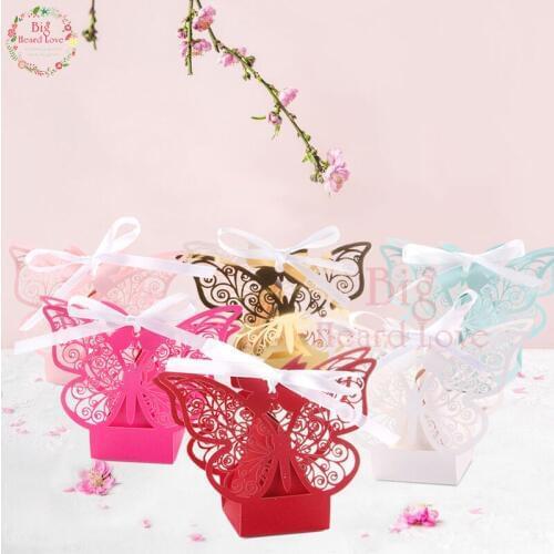 50pcs/lot Laser Cut Butterfly Candy Chocolate Box Wedding Party Candy Box Baby Shower Party Decoration and Gift Wedding Favor