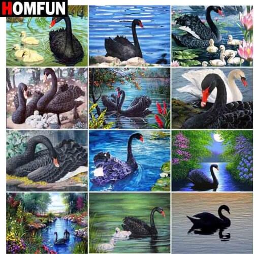 HOMFUN DIY 5D Diamond Painting "Black swan flower lake" Full Diamond Embroidery Sale Picture Of Rhinestones For Festival Gifts