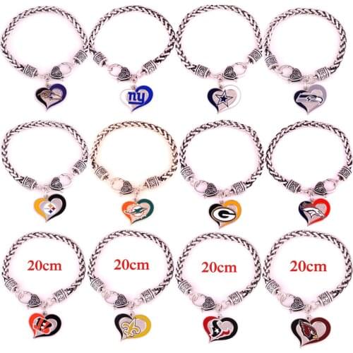 DIY Football Team Logo Rugby Heart Shape Bracelet Fitness hiphop Twist Chain Football Fan Sport Lover Young Man Gift Jewelry