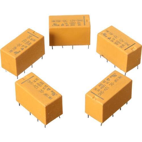 CNIM Hot 5 Pcs DC12V SHG Coil DPDT 8 Pin 2NO 2NC Mini Power Relays PCB Type HK19F Yellow