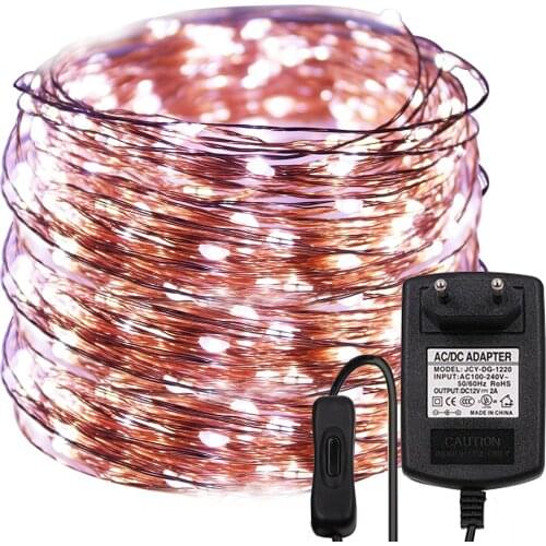 Fairy Lights Copper Wire LED String Lights Christmas Garland Indoor Bedroom Home Wedding New Year Decoration + EU Power Supply