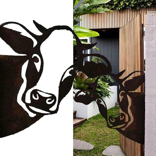 Peeking Cow Garden Yard Art Decoration Metal Animal Cute Rustic Farmhouse Kitchen Wall Decor Lifelike Hollow Out Cattle Decor