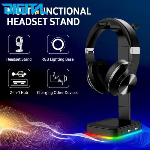 RGB Gaming Headset Holder Detachable Headphone Hanger 2-in-1 Hub 2 USB Charging Ports Easy to Collect, Black