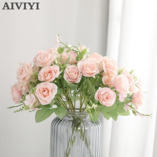 Artificial Silk Fake Flower Bouquet 28cm 5 Fork Happy Rose Living Room Wedding Flowers Home Decoration