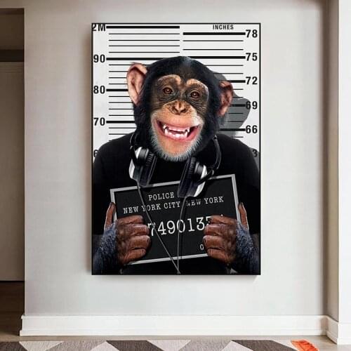 Cute Spoof Animal Art Criminal Monkey Canvas Paintings Wall Art Posters Prints Wall Pictures for Living Room Wall Cuadros Decor