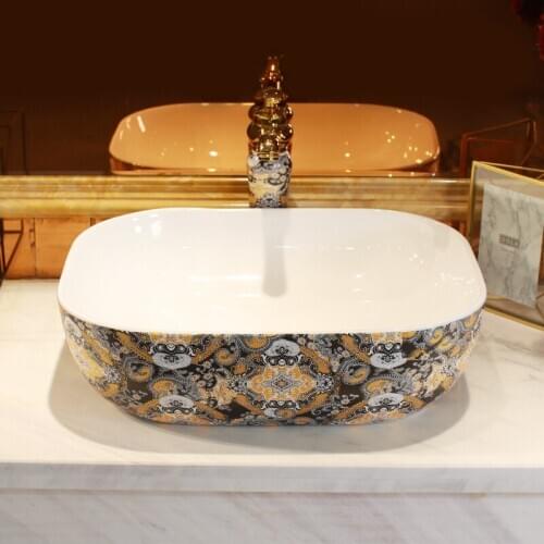 Porcelain Material Nordic Retro Royal Painting Art Ceramic Bathroom Sink