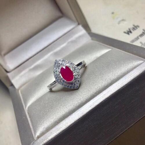 Natural ruby ring Free shipping Natural and real ruby 925 sterling silver 4*6mm