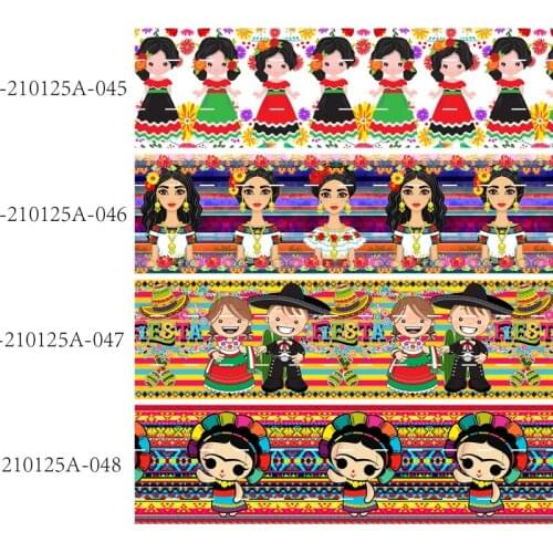 FLRARIBBONS 22mm 25mm 38mm 75mm printed mexican dolls ribbon