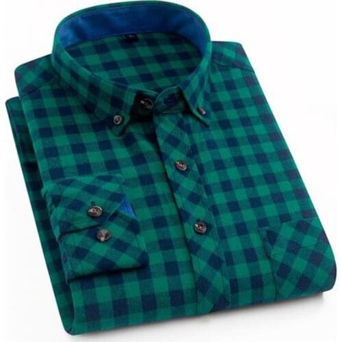 Men Flannel Plaid Shirts Cotton 2019 Spring Autumn Casual Long Sleeve dress shirt Soft Comfort slim fit Male Shirt