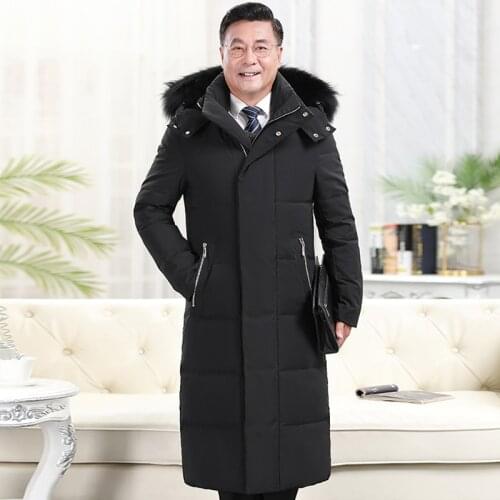 2021 X-Long Real Fur Collar Winter Down Jacket Men Overcoats Thick Winter White Duck Down Coat Men Solid Long Parkas for Father